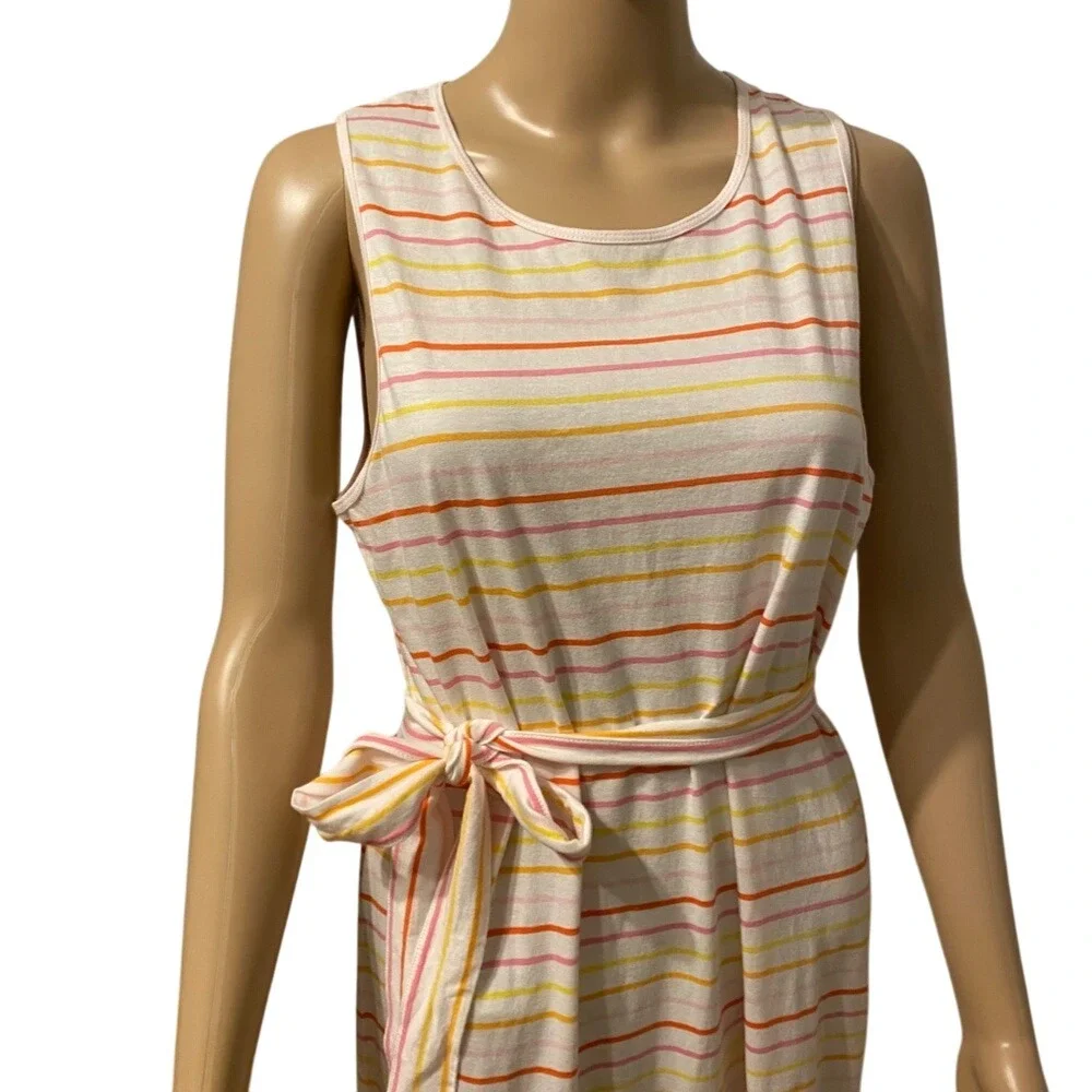 Striped‎ Midi Dress Sleeveless Tie Waist Casual Summer Sundress